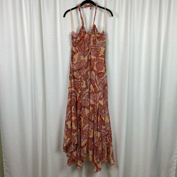 A.L.C. Nude Peach Multi Silk Amina Handkerchief Hem Midi Dress Sz.8 NWT - Picture 5 of 16